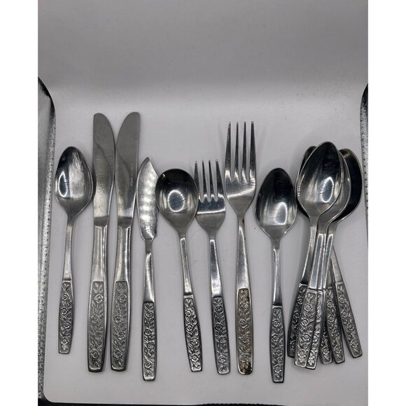 Customcraft CUS10 Stainless Steel Floral Flatware Set 16 replacement pieces - Picture 3 of 5